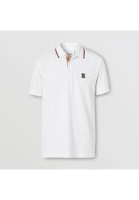 Burberry - BURBERRY - Biała koszulka polo. Typ kołnierza: polo. Kolor: biały. Materiał: denim, bawełna. Wzór: haft. Styl: klasyczny