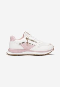Born2be - Biało-Różowe Sneakersy z Metaliczną Wstawką i Suwakiem Derica. Kolor: różowy #5