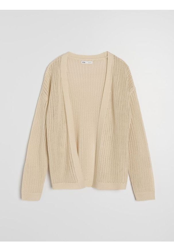 Sinsay - Ażurowy kardigan z obniżoną linią ramion - kremowy. Kolor: kremowy. Wzór: ażurowy