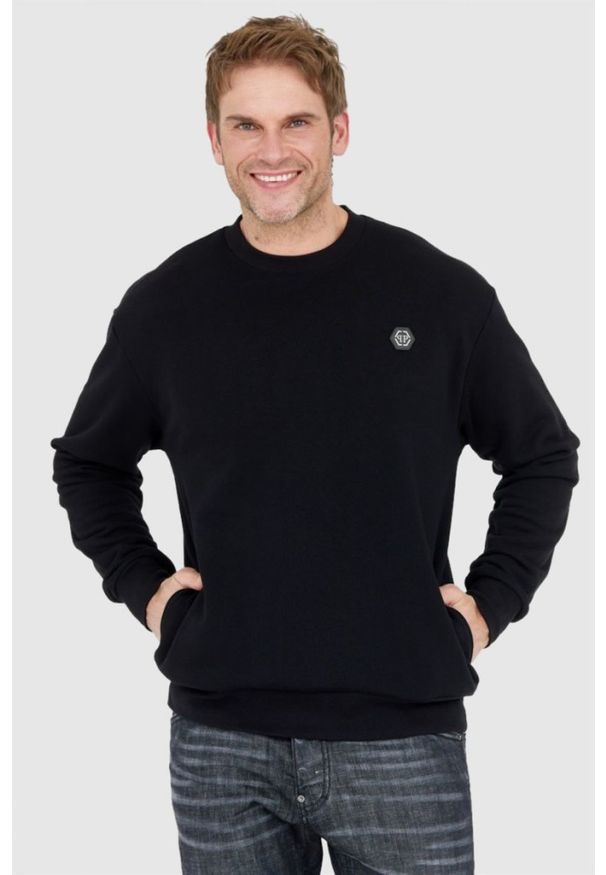 Philipp Plein - PHILIPP PLEIN Czarna bluza męska ls hexagon, Rozmiar M. Kolor: czarny