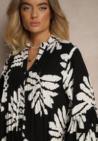 Renee - Czarna Koszulowa Sukienka z Wiskozy z Falbankami w Liściasty Wzór Ridiella. Okazja: do pracy, na spotkanie biznesowe. Typ kołnierza: kołnierz z falbankami. Kolor: czarny. Materiał: wiskoza. Typ sukienki: koszulowe. Styl: elegancki, biznesowy, klasyczny #4