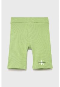 Calvin Klein Jeans szorty dziecięce kolor zielony z nadrukiem. Kolor: zielony. Materiał: dzianina. Wzór: nadruk