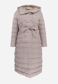 Born2be - Ciemnoróżowa Pikowana Kurtka Płaszcz o Przedłużonym Fasonie z Paskiem i Kapturem Gerit. Kolor: różowy. Materiał: materiał #6