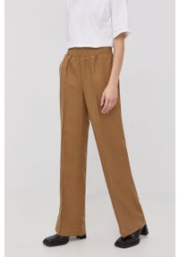 Birgitte Herskind spodnie z domieszką lnu damskie kolor brązowy szerokie high waist. Stan: podwyższony. Kolor: brązowy. Materiał: len