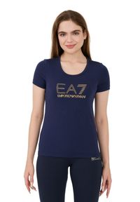 EA7 Emporio Armani - EA7 Granatowy t-shirt z cyrkoniami. Kolor: niebieski