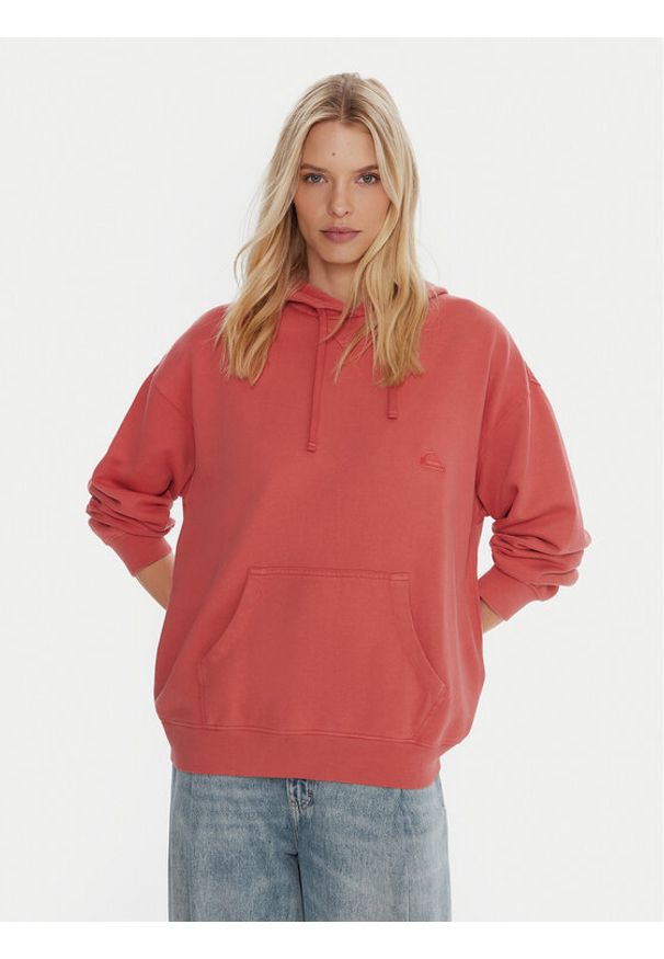 Quiksilver Bluza Esential Hoodie EQWFT03191 Koralowy Regular Fit. Kolor: pomarańczowy. Materiał: bawełna