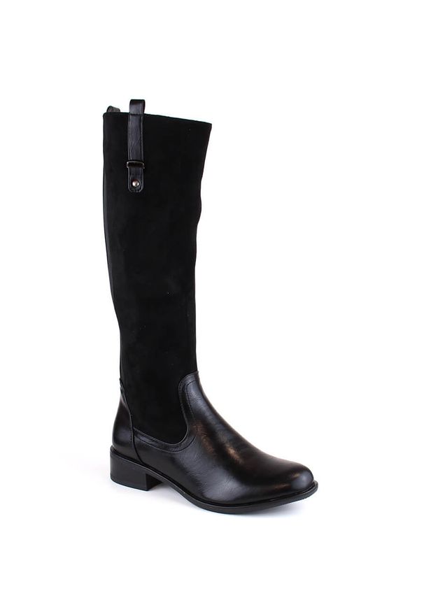 Kozaki damskie oficerki ocieplane czarne Jezzi ASA198-22. Kolor: czarny. Materiał: skóra ekologiczna. Szerokość cholewki: normalna