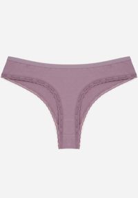 Born2be - Fioletowe Majtki z Bawełną Typu Stringi Ozdobione Koronką Cirilise. Kolor: fioletowy. Materiał: bawełna, koronka. Wzór: aplikacja, koronka #2