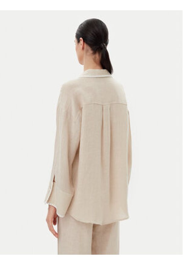 ICONA Koszula RP5LE003 Beżowy Relaxed Fit. Kolor: beżowy. Materiał: len