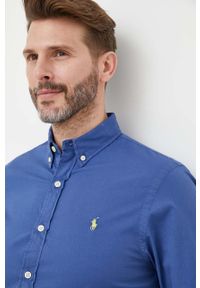 Polo Ralph Lauren koszula bawełniana męska kolor niebieski slim z kołnierzykiem button-down. Okazja: na co dzień. Typ kołnierza: button down, polo. Kolor: niebieski. Materiał: bawełna. Wzór: aplikacja. Styl: casual #3