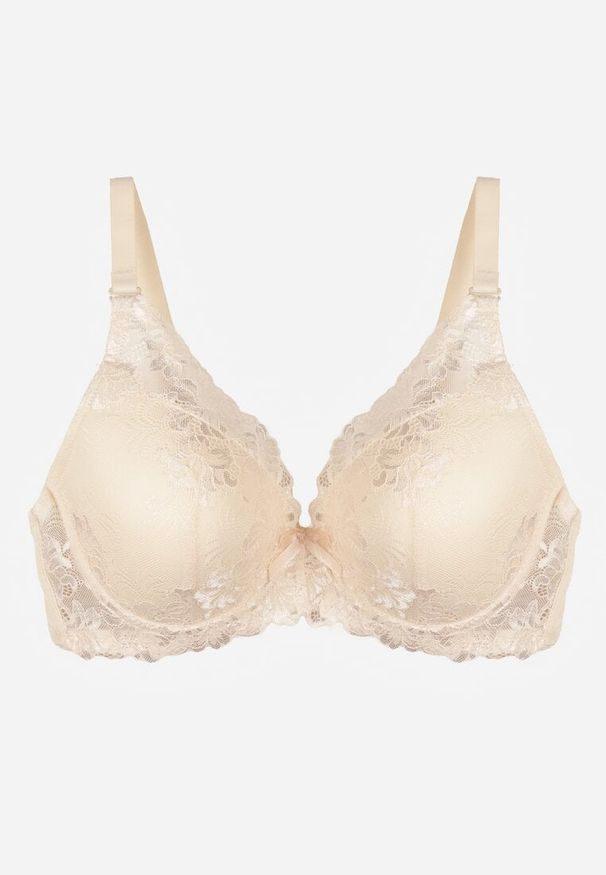 Born2be - Beżowy Klasyczny Biustonosz Zdobiony Koronką Idarodia. Kolor: beżowy. Materiał: koronka. Wzór: koronka, aplikacja