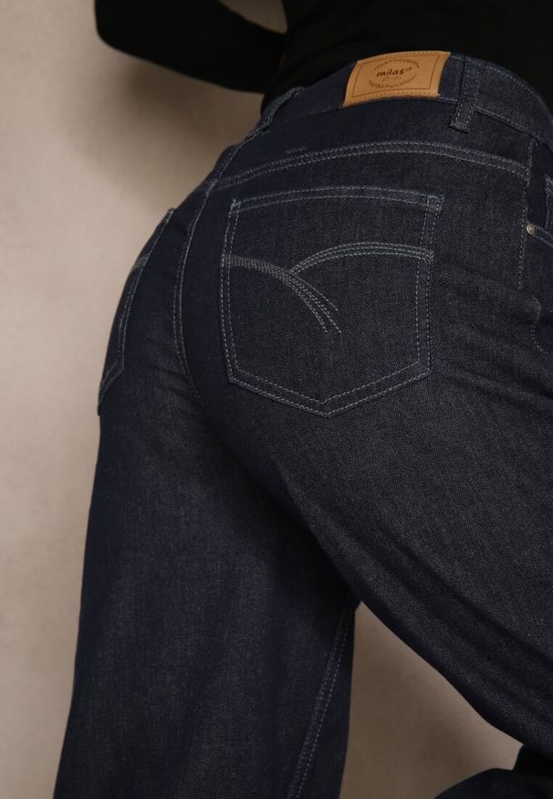 Renee - Niebieskie Jeansy z Bawełny High Waist z Ozdobną Sznurówką w Pasie Ohirvyra. Okazja: na co dzień. Stan: podwyższony. Kolor: niebieski. Styl: casual