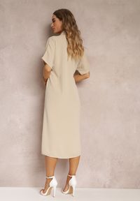 Renee - Beżowa Sukienka Koszulowa Wiązana z Przodu z Marszczeniem Raimona. Okazja: na co dzień. Kolor: beżowy. Materiał: skóra. Typ sukienki: koszulowe. Styl: elegancki, casual #3