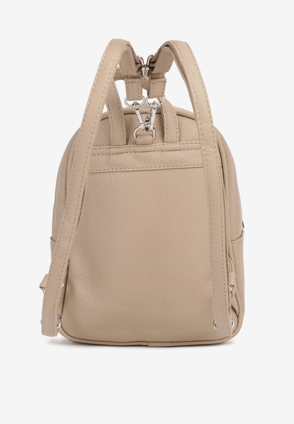 Born2be - Beżowy Elegancki Plecak z Regulowanymi Szelkami i Metalową Aplikacją Ravanessa. Kolor: beżowy. Materiał: jeans. Wzór: aplikacja. Styl: elegancki