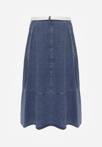 Renee - Granatowa Bawełniana Spódnica Jeansowa o Rozkloszowanym Kroju z Ozdobnym Paskiem Eatiane. Okazja: na co dzień. Kolor: niebieski. Materiał: jeans, bawełna. Styl: casual, klasyczny #3