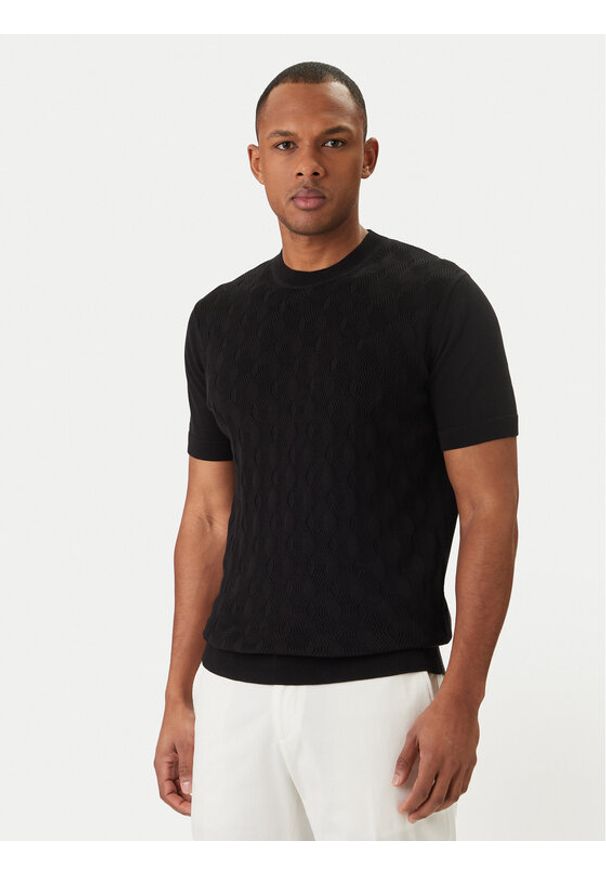Karl Lagerfeld - KARL LAGERFELD Sweter 655006 562301 Czarny Slim Fit. Typ kołnierza: dekolt w karo. Kolor: czarny. Materiał: bawełna