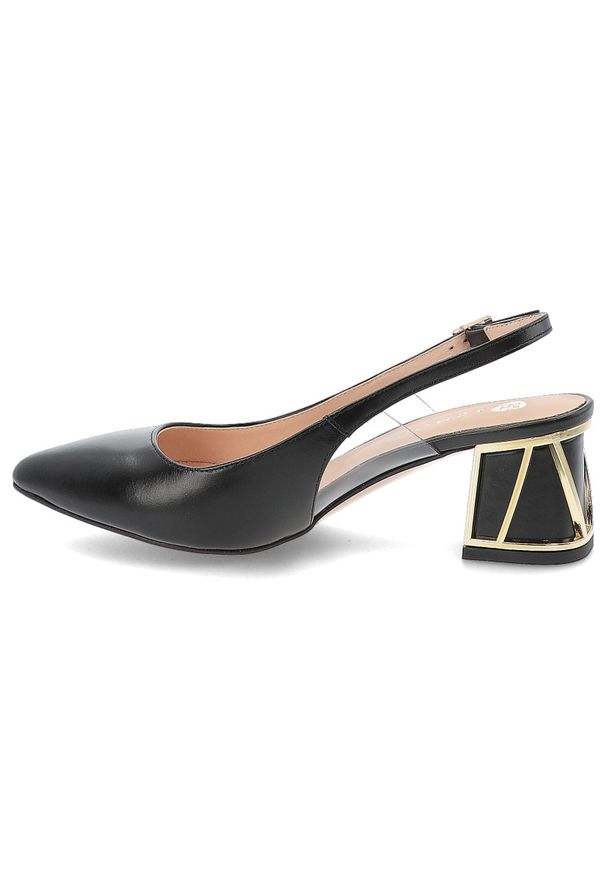 Czarne Czółenka Armodo Eleganckie Obuwie Damskie. Okazja: na spotkanie biznesowe. Nosek buta: szpiczasty. Zapięcie: pasek. Kolor: czarny. Wzór: aplikacja, geometria. Materiał: skóra. Obcas: na obcasie. Styl: elegancki. Wysokość obcasa: średni