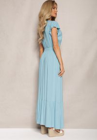 Renee - Jasnoniebieska Rozkloszowana Sukienka Maxi z Bawełny o Kopertowym Kroju Asmerie. Kolor: niebieski. Materiał: bawełna. Sezon: lato. Typ sukienki: kopertowe. Długość: maxi #5