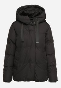 Born2be - Czarna Kurtka Pikowana z Kapturem Vertigara. Okazja: na co dzień. Typ kołnierza: kaptur. Kolor: czarny. Materiał: jeans, dzianina. Styl: elegancki, casual #3