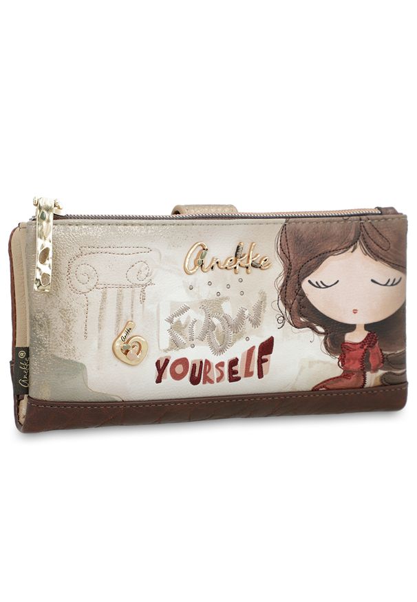 Portfel damski Anekke, duży z miejscem na zdjęcia i zabezpieczeniem RFID, brązowy, 42709-906. Kolor: brązowy