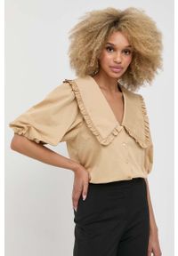 Notes du Nord koszula damska kolor beżowy relaxed z kołnierzykiem klasycznym. Typ kołnierza: kołnierzyk klasyczny. Kolor: beżowy. Długość rękawa: krótki rękaw. Długość: krótkie. Styl: klasyczny #2