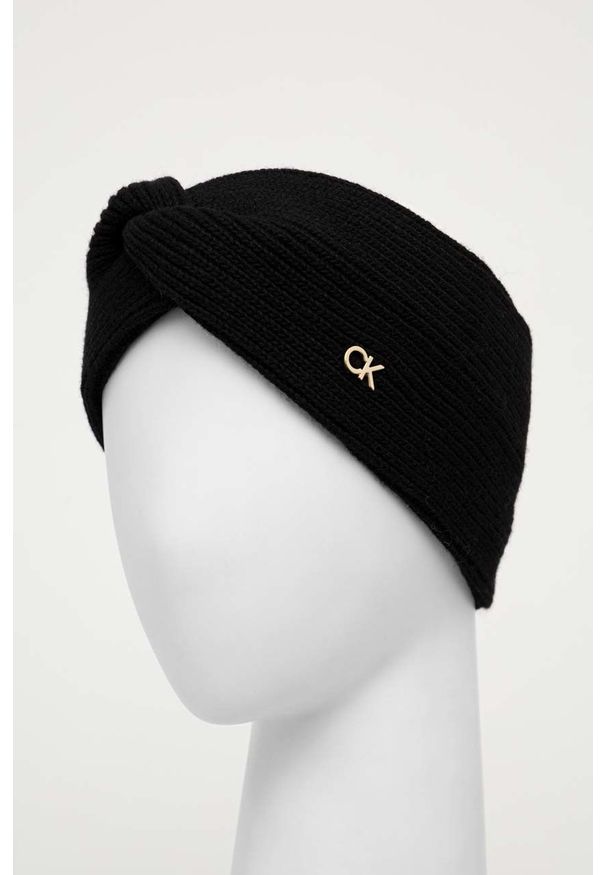 Calvin Klein opaska z domieszką wełny kolor czarny. Kolor: czarny. Materiał: wełna. Wzór: ze splotem