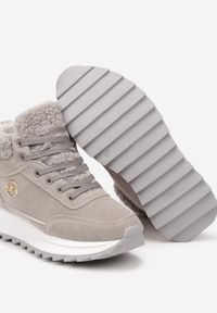 Renee - Szare Sneakersy z Ekozamszu z Futrzaną Wyściółką Etaylla. Okazja: na co dzień. Kolor: szary. Materiał: futro. Sezon: zima, jesień. Obcas: na obcasie #3