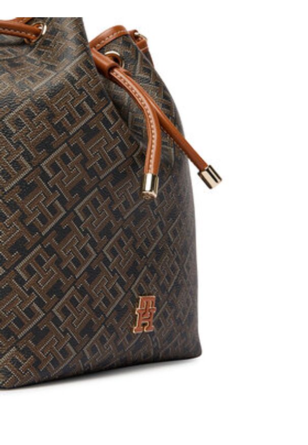 TOMMY HILFIGER - Tommy Hilfiger Torebka Th Monoplay Bucket Le AW0AW18847 Czarny. Kolor: czarny. Materiał: skórzane