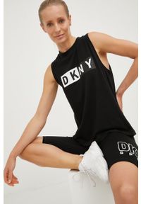 DKNY - Dkny szorty damskie kolor czarny z nadrukiem high waist. Stan: podwyższony. Kolor: czarny. Wzór: nadruk