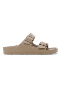 Klapki damskie Birkenstock Arizona EVA Gray Taupe. Okazja: na co dzień, na plażę. Kolor: brązowy. Materiał: materiał. Wzór: paski. Sezon: lato. Styl: casual, klasyczny #1