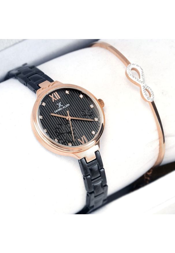 Zestaw zegarek damski Daniel Klein 11957 - czarny + bransoletka. Kolor: czarny