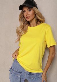 Renee - Żółty T-shirt z Krótkim Rękawem i Okrągłym Dekoltem Volksa. Kolor: żółty. Długość rękawa: krótki rękaw. Długość: krótkie