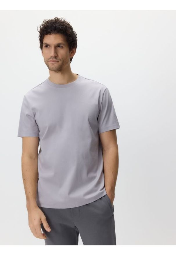 Reserved - T-shirt regular z bawełny merceryzowanej - szary. Kolor: szary. Materiał: bawełna