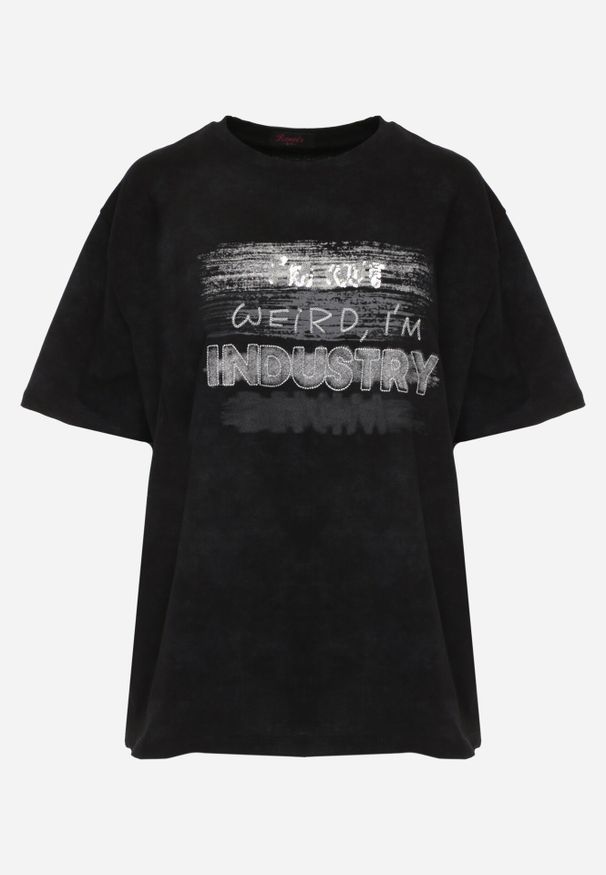 Born2be - Czarny T-shirt z Bawełny o Kroju Oversize z Napisem Orinvyra. Okazja: na co dzień, na spotkanie biznesowe, do pracy. Kolor: czarny. Materiał: bawełna. Wzór: napisy. Styl: biznesowy, casual, elegancki