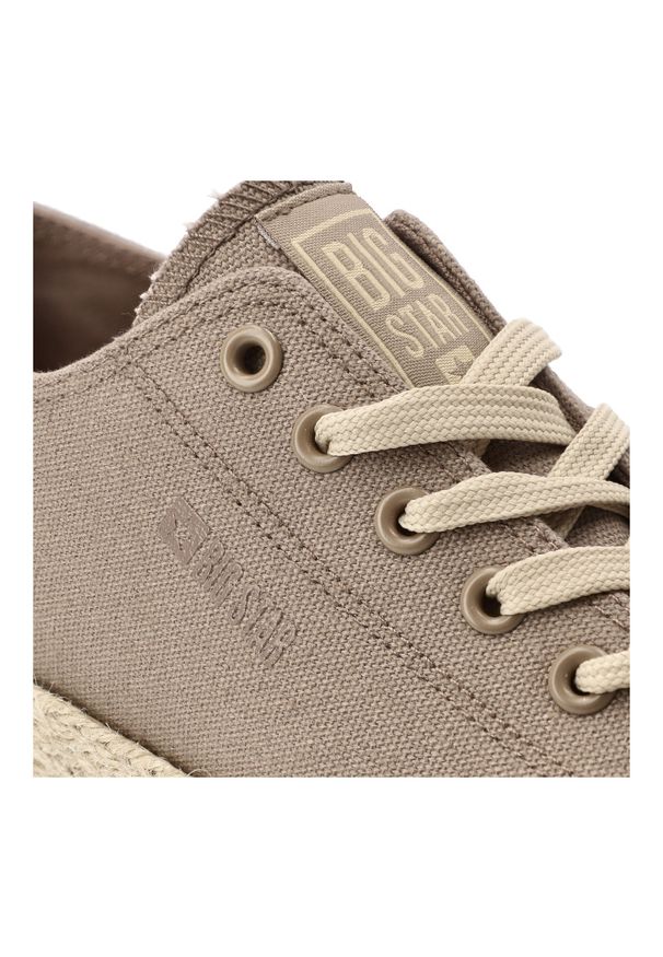 Big-Star - Trampki damskie Big Star, cholewka z materiału tekstylnego klasyczne sznurowanie zaokrąglony nosek, brązowe, TT274099. Okazja: na co dzień. Zapięcie: sznurówki. Kolor: brązowy. Materiał: materiał. Szerokość cholewki: normalna. Wzór: ze splotem. Sezon: lato. Styl: klasyczny