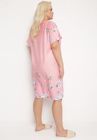Born2be - Różowa Koszula Nocna w Kwiatowy Wzór z Krótkim Rękawem Seliaane. Kolekcja: plus size. Kolor: różowy. Długość: krótkie. Wzór: kwiaty #4