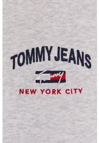 Tommy Jeans - Sukienka. Typ kołnierza: kaptur. Kolor: szary. Długość rękawa: krótki rękaw. Wzór: aplikacja. Typ sukienki: oversize. Długość: mini #2