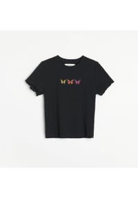 Reserved - Koszulka z prążkowanej dzianiny - Czarny. Kolor: czarny. Materiał: dzianina, prążkowany #1