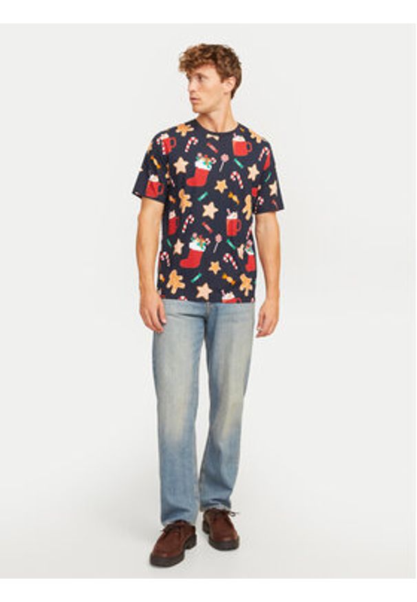Jack & Jones - Jack&Jones T-Shirt Xmas Merry 12265399 Granatowy Standard Fit. Kolor: niebieski. Materiał: bawełna