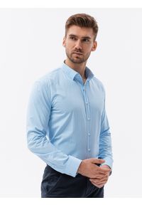 Ombre Clothing - Koszula męska z długim rękawem w drobny wzór REGULAR FIT - błękitna V4 K629 - XL. Kolor: niebieski. Materiał: bawełna, poliester, elastan. Długość rękawa: długi rękaw. Długość: długie. Wzór: nadruk