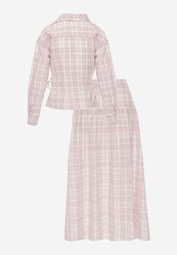 Born2be - Różowy Komplet z Bawełny Kopertowa Wiązana Bluzka i Rozkloszowana Spódnica Alais. Kolor: różowy. Materiał: bawełna #2