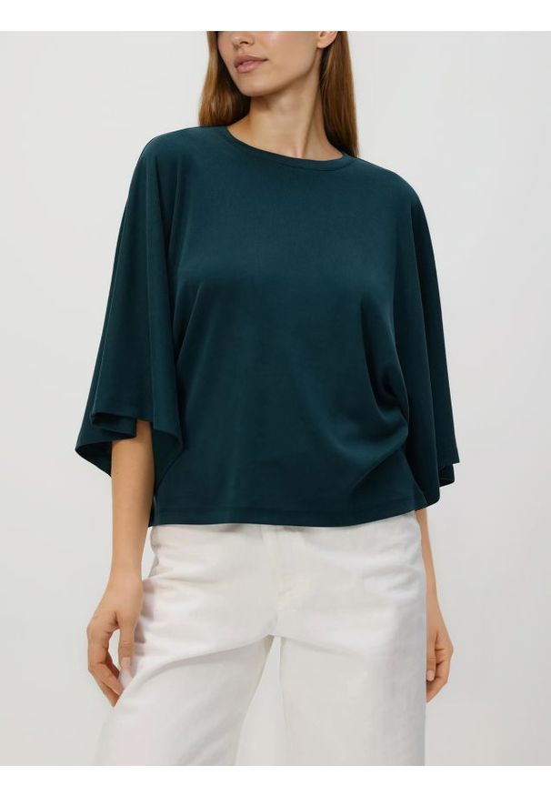 Reserved - T-shirt kimono z wiskozą - ciemny turkus. Materiał: wiskoza