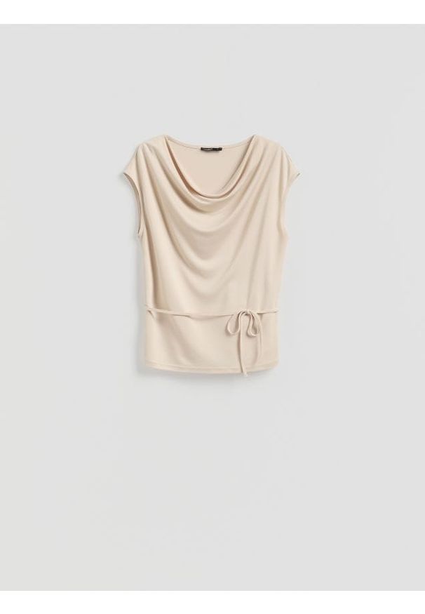 Reserved - Bluzka z modalem - beżowy. Kolor: beżowy. Materiał: dzianina