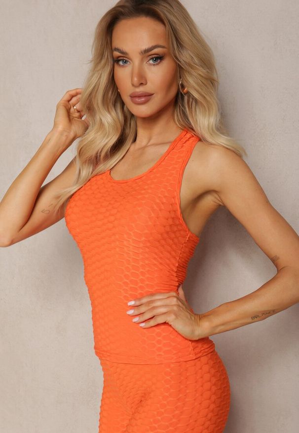 Renee - Pomarańczowy Tank Top z Tłoczonym Wzorem Aeronna. Okazja: na co dzień. Kolor: pomarańczowy. Materiał: jeans. Styl: casual, klasyczny
