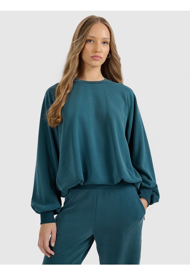 4f - 4F Bluza dresowa nierozpinana z modalem damska - turkusowa L. Okazja: na co dzień. Kolor: turkusowy. Materiał: dresówka. Styl: casual