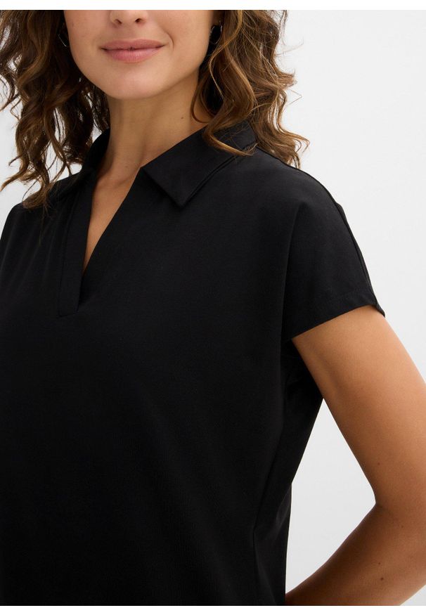 bonprix - Koszulka z otwartym kołnierzykiem polo. Typ kołnierza: polo. Kolor: czarny