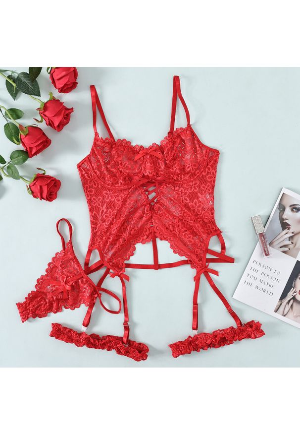 Intica - Gorsetowy zestaw bielizny z delikatnych materiałów Zephirine. Kolor: czerwony. Materiał: materiał