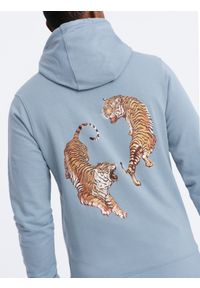 Ombre Clothing - Bluza męska hoodie z nadrukiem na plecach - niebieska V1 - Rozmiar: XXL. Kolor: niebieski. Materiał: bawełna. Wzór: nadruk