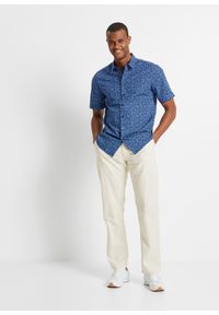 bonprix - Koszula z krótkim rękawem z czystej bawełny. Kolor: niebieski. Materiał: bawełna. Długość rękawa: krótki rękaw. Długość: krótkie. Wzór: nadruk. Styl: elegancki #3
