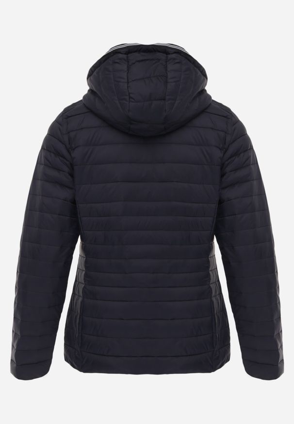 Born2be - Granatowa Pikowana Kurtka Przejściowa z Kapturem z Lamówką i Ściągaczami Zidara. Okazja: na spacer. Typ kołnierza: kaptur. Kolor: niebieski. Materiał: jeans, dresówka, poliester